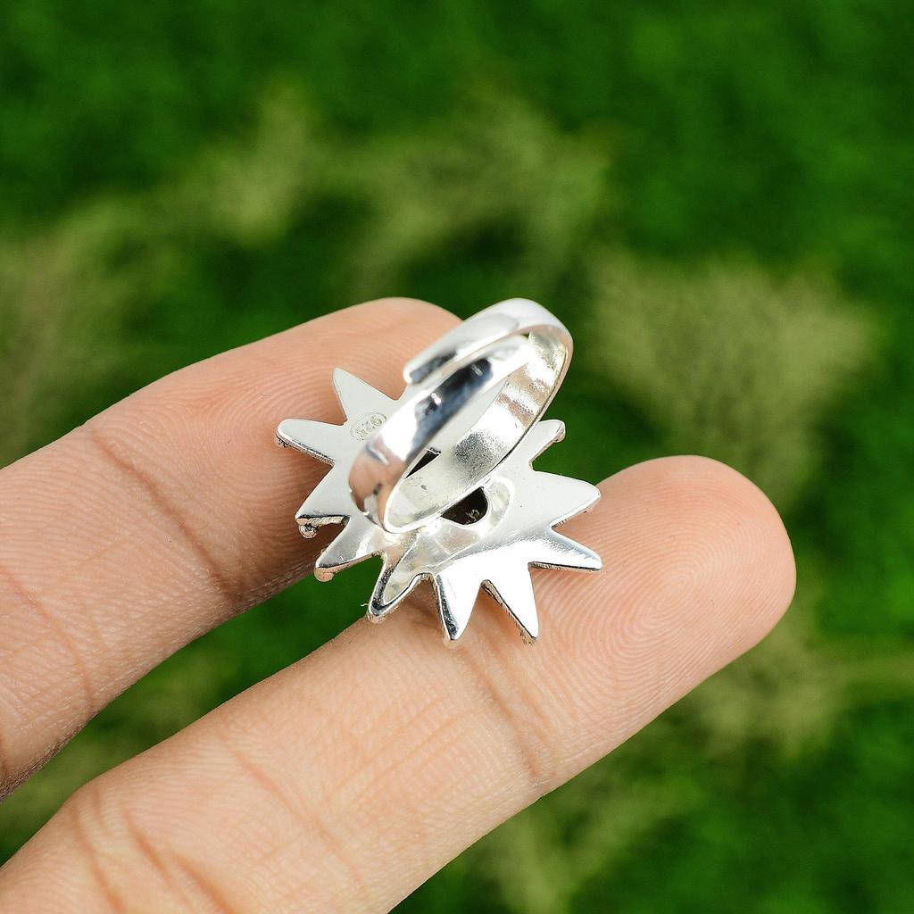 Rhodonite Stone Anniversary Flower Daughter Promise Statement Ring 925 Silver