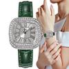 Simple Square Rhinestone Quartz Watch Casual Leather Women's Clock Wristwatch