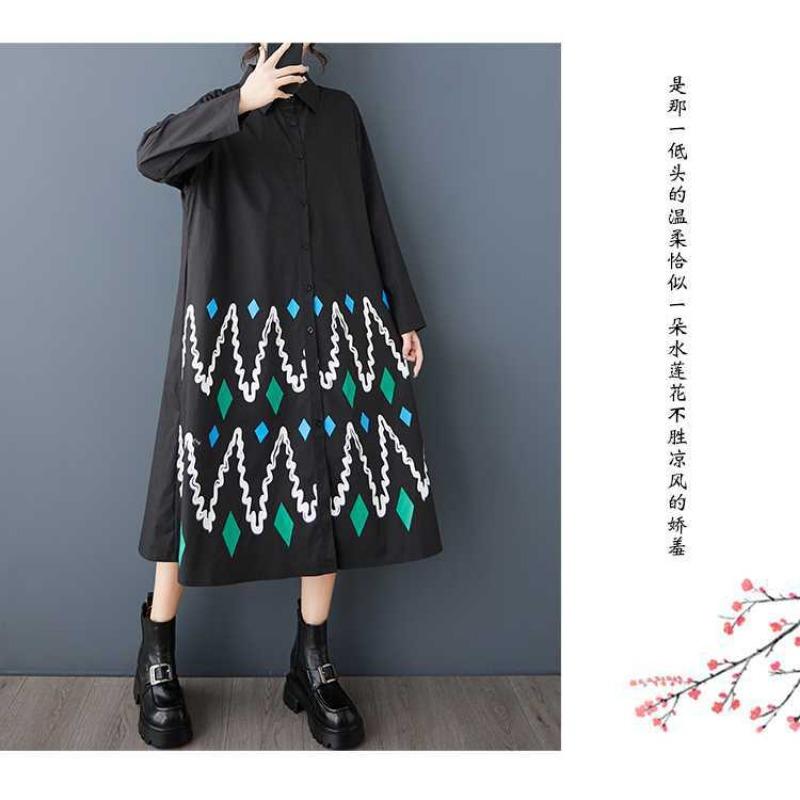 Свободные платья большого размера с принтом и сращиванием повседневные простые милые платья с длинным рукавом