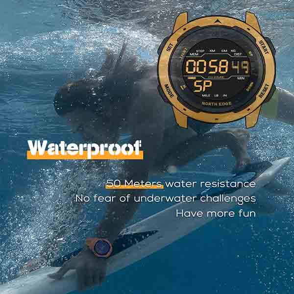 NORTH EDGE Men Digital Watch Men's Sports Watches Dual Time Pedometer Alarm Clock Waterproof 50M Digital Watch Military Clock