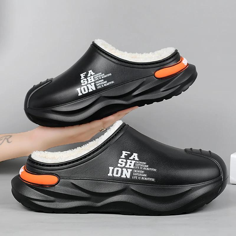 Мужские тапочки, зимние теплые поварские туфли, плюшевые домашние тапочки из хлопка, парные туфли на платформе для отдыха на природе, кухонные тапочки для дома, водонепроницаемые тапочки