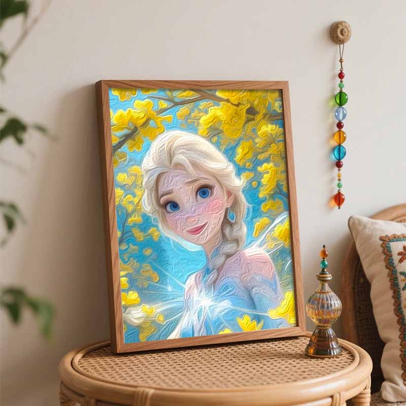 Disney Эльза масляная живопись картина искусство желтый цветок природа ручная работа DIY painting украшение дома подарок