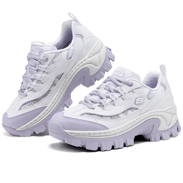 Skechers Hi-Ryze Кружевные Тортовые Туфли Ткань Синтетическая Кожа Удобные Низкие Папины Кроссовки Женская Кроссовка Белый Фиолетовый 177229-WLV