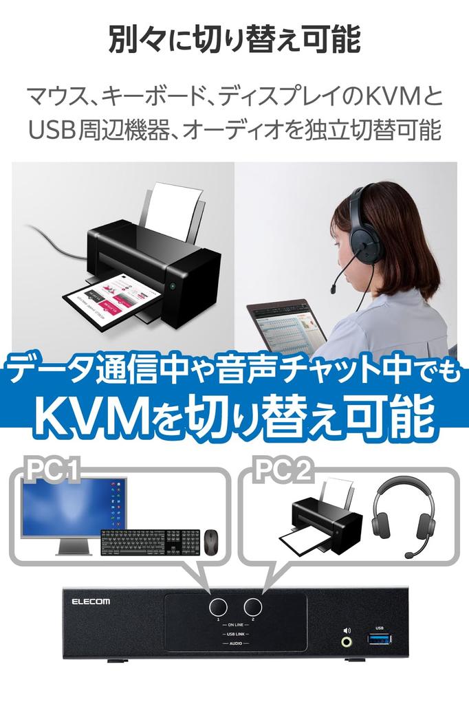 ELECOM PC Switcher KVM Switch HDMI 2 Ports Switching 2 PCs 4K60Hz Emulation Function KVM-NHUS2