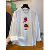 Cartoon Print White Long Sleeve T-Shirt Women's 2025 New Loose Bottoming Top