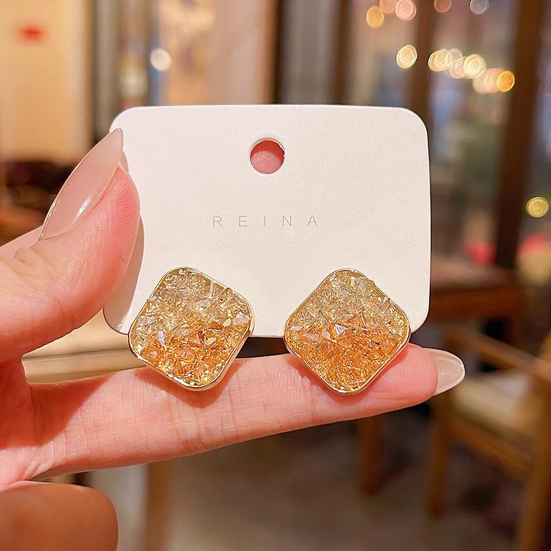 Серьги из серебра 925 пробы с геометрическим квадратным кристаллом «Оранжевое море» для женщин