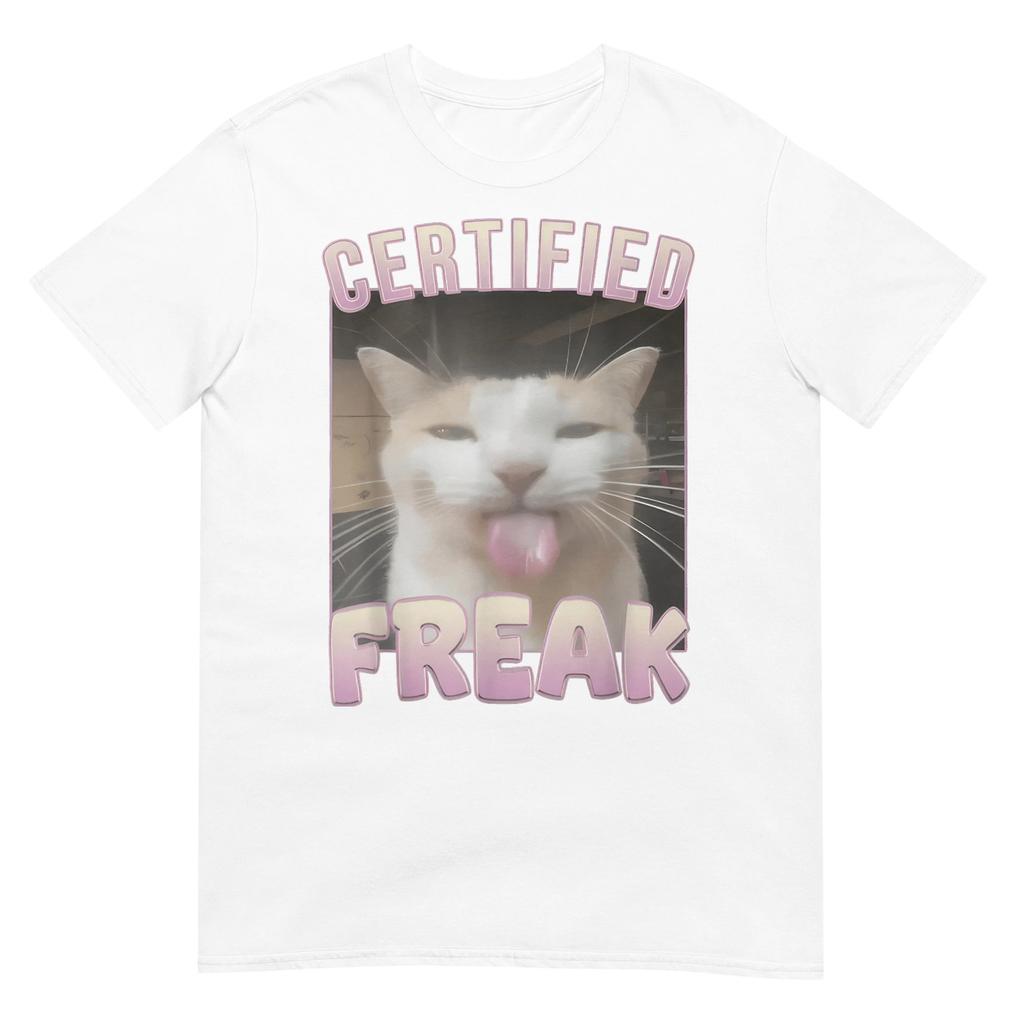 Сертифицированная футболка Freak Funny Cat из хлопка унисекс для мужчин и женщин Opium Merch, модная футболка большого размера с коротким рукавом и принтом букв, S-4xl