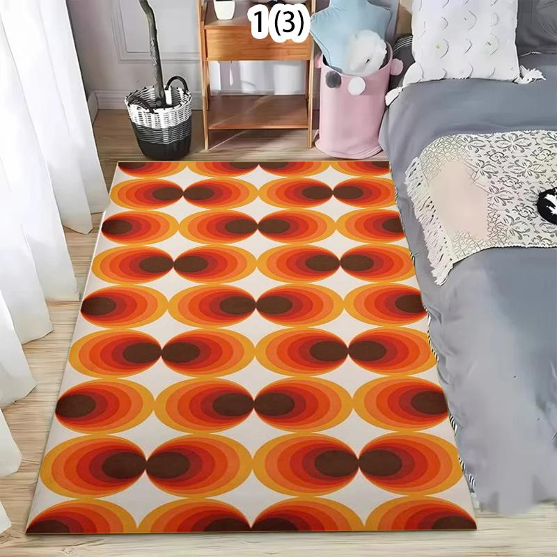 Brown Orange Retro Mid Century Rug Geometric Design Rug Durable Vintage Inspired Floor Mat Doormat Boho Chic Home Accent