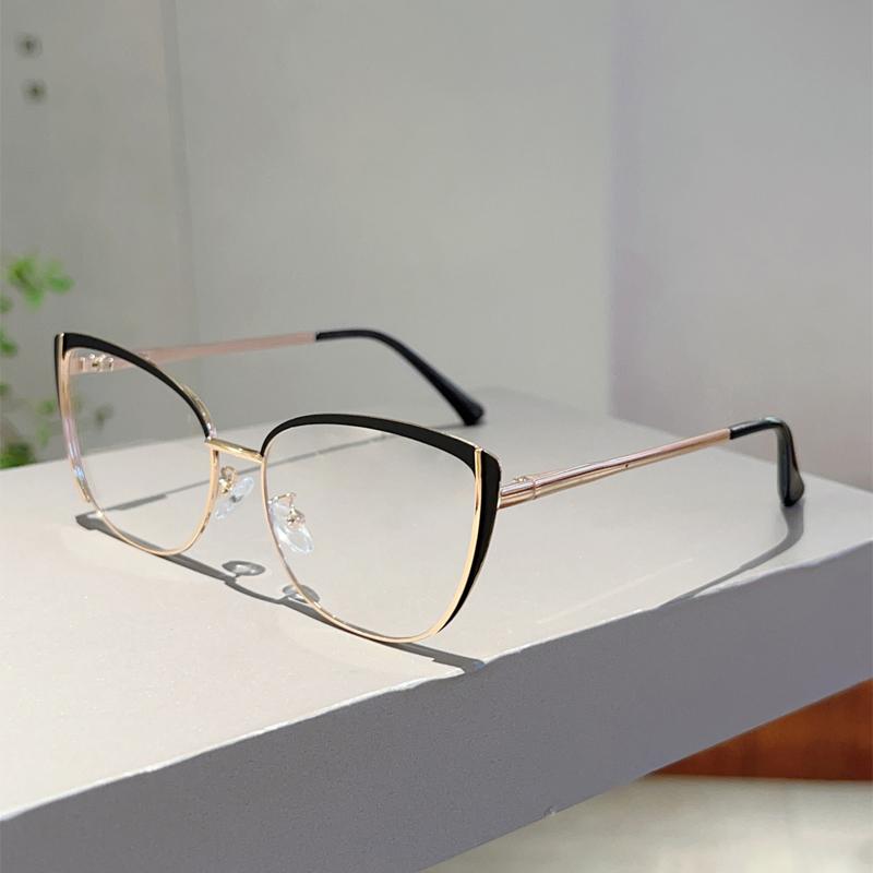 Trendy Retro Cat Eye Frame Women New Korean Style Sweet Decor Glasses Non-prescription Semi-Rimless Po Pink Eyewear