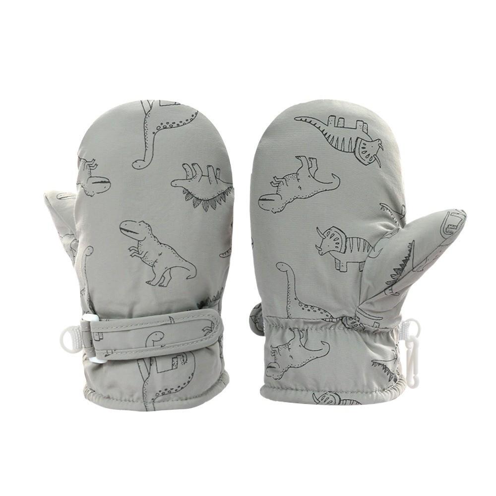 Windproof Cartoon Dinosaur Print Mittens Waterproof Winter Gloves Kids Skiing Snow Gloves Children
