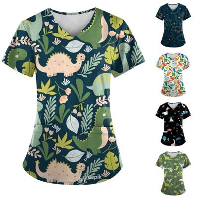 Женская мода весна и лето картина маслом с принтом V-образным вырезом с коротким рукавом рабочая одежда с карманами топы