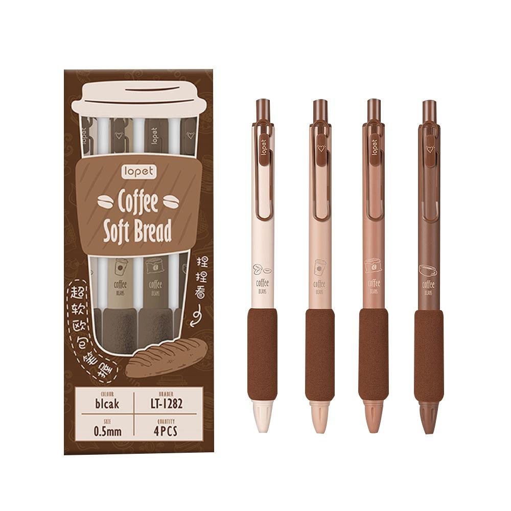 Beans Pen Coffee 4pcs Gel Set Soft Bread Touch 05mm Ballpoint Black Ink For Writing Office School