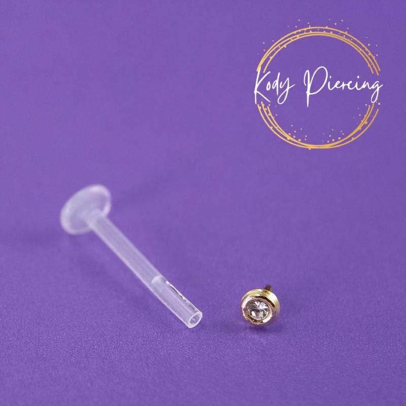 KODY ПИРСИНГ, ЗОЛОТО 14 КАРАТ, губа из биофлекса, круглая головка и инкрустация цирконом