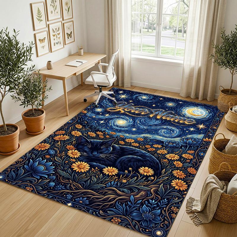 Night Sky Butterflies Theme Soft Crystal Velvet Rug Custom Name & Text Print Non Slip Floor Rug for Bedroom Living Room