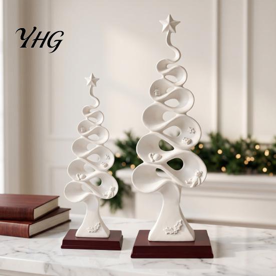 Unique Desktop Figurines Abstract Christmas Tree Figurine, Artistic Spiral Sculpture, Modern Xmas Durable Resin Tabletop Statues Statue for
