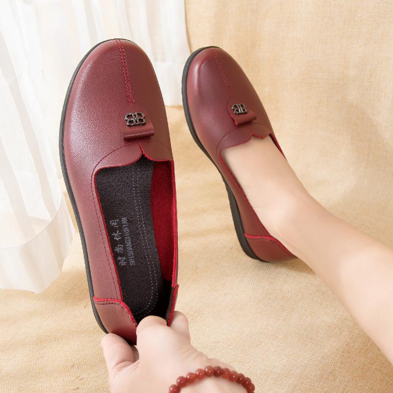 Fashion Soft Leather Round Head Women Casual Flats Ladies Side Zipper Flat Oxford Shoes New Mother Single Shoes Tenis Feminino