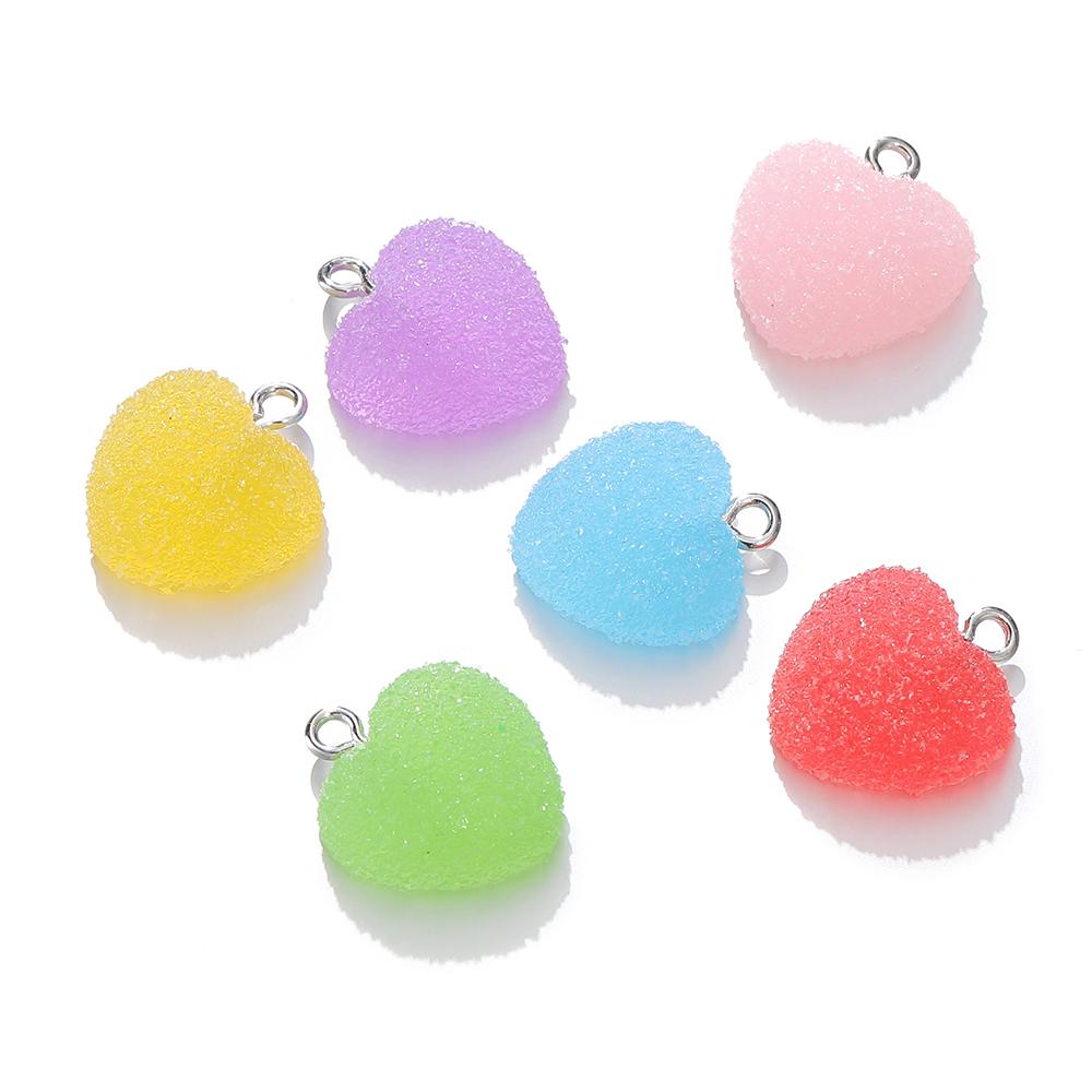 10pcs/lot Colorful Heart Shape Soft Candy Cute Charms Pendants For DIY Earrings Necklace Jewelry Accessories Findings