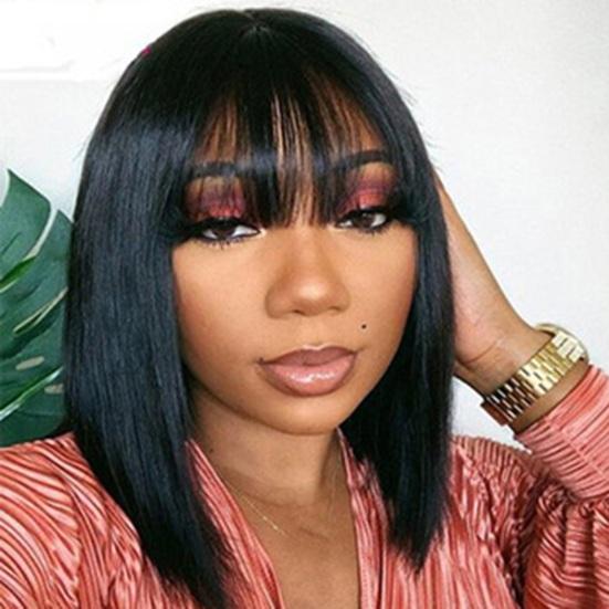 Women Short Straight Wig with Bangs Natural Silky Heat Resistant High Temperature Fiber Ladies Bobo Blonde Black Synthetic Hair