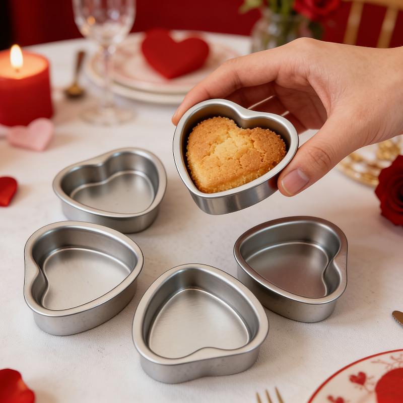 3 Inch Heart Shaped Cake Pan Mold Solid Bottom Aluminum Alloy Chocolate Cake Pan Silver Tin Baking Mold Mould