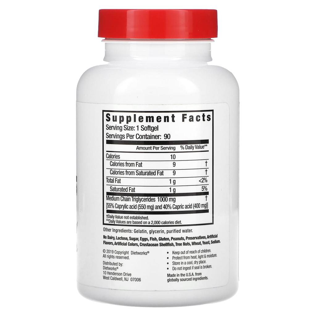 DietWorks Масло MCT, 1000 мг, 90 мягких капсул