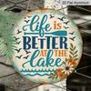 2D Flat, 1pc Round "Life Is Better At The Lake" Aluminum Hanging Sign, Vintage Lake House Paddle Flower Design, Rustic Metal Wall Decor, Perfect for