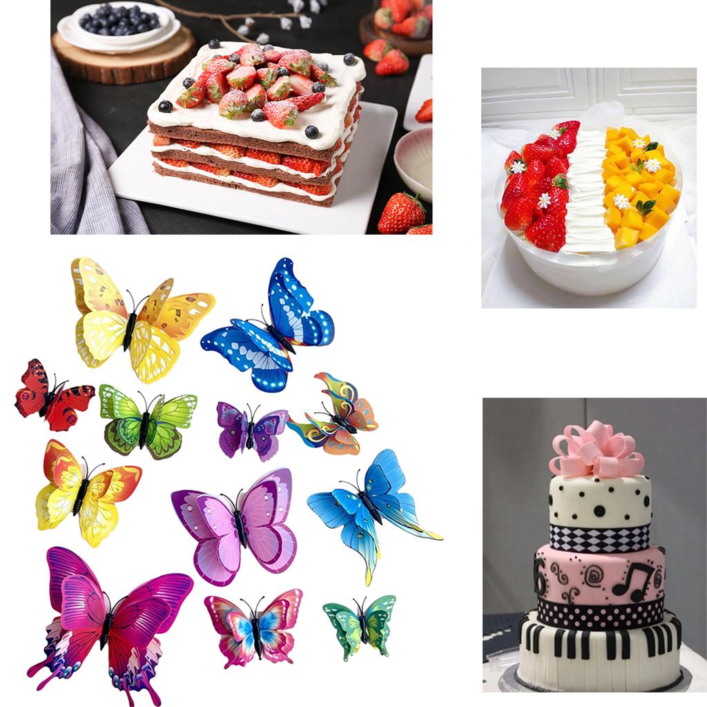 Pack of 24 Colorful Butterfly Cake Topper Accessories Cake Decoration Cake Insert for Birthday Party Decors