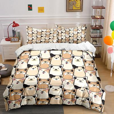 Cartoon Dogs Pattern Design Bedding Duvet Cover Set (1*Duvet Cover 2*Pillowcases, Without Duvet Insert)
