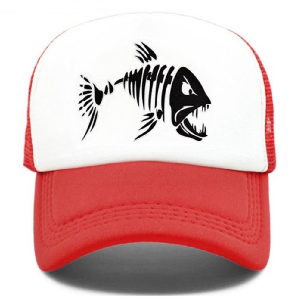 popular fish bone printed mesh hat baseball cap, summer sunshade men's and women's vacation sunscreen hat