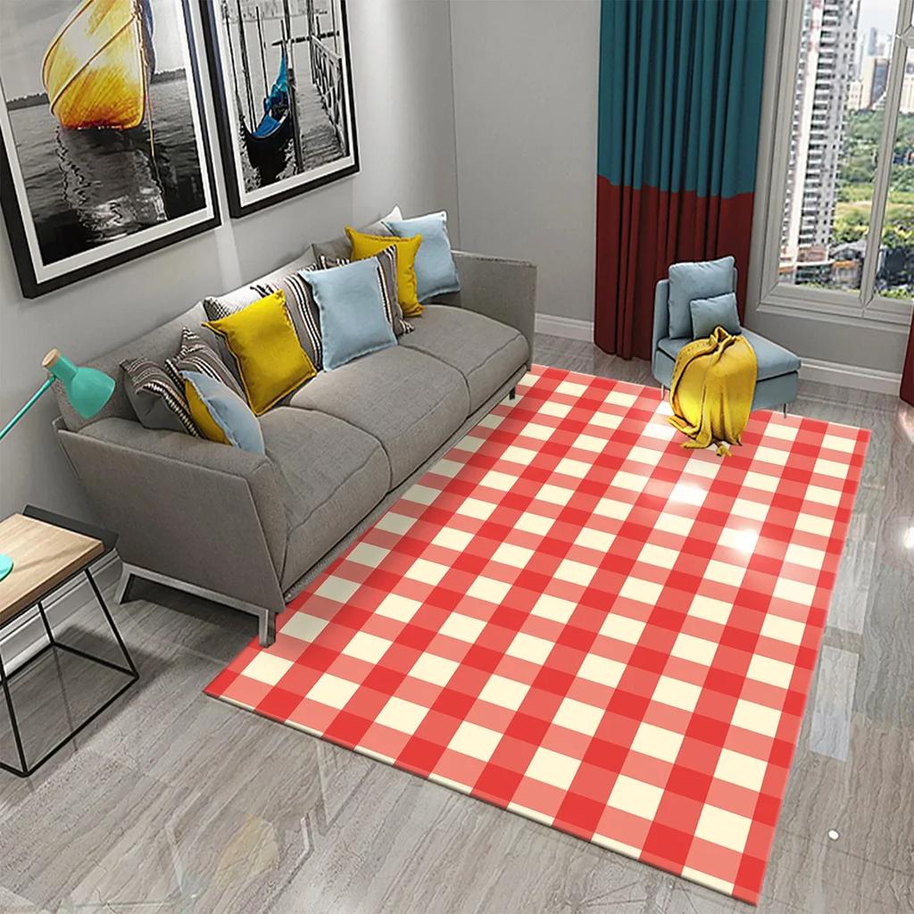 3D Retro Colorful Plaid Lines Carpet Colour Geometry Ethnic Style Rugs for Living Room Bedroom Decor Area Rugs Kitchen Floor Mat