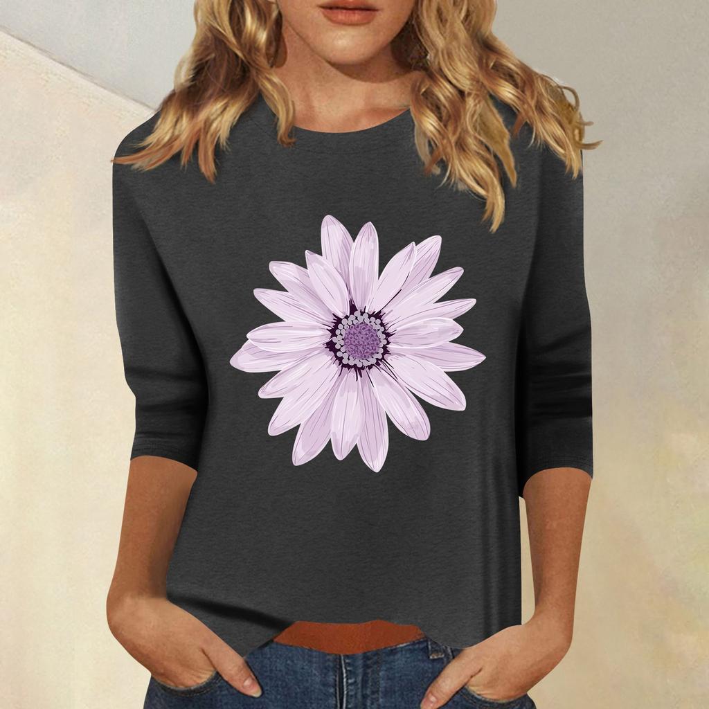 Women's Fashion Casual Printed Seven Sleeve Round Neck Top