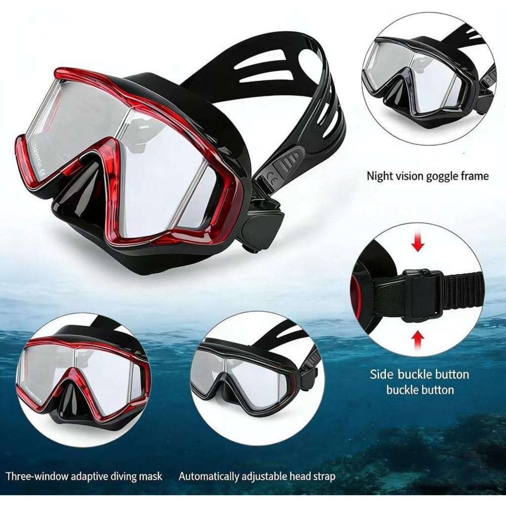 Snorkeling Gear for Adults, Snorkel Diving Mask Panoramic, Anti-Fog Tempered Glass Freedive Mask Diving Mask, Portable Dry Snorkel Set for Diving