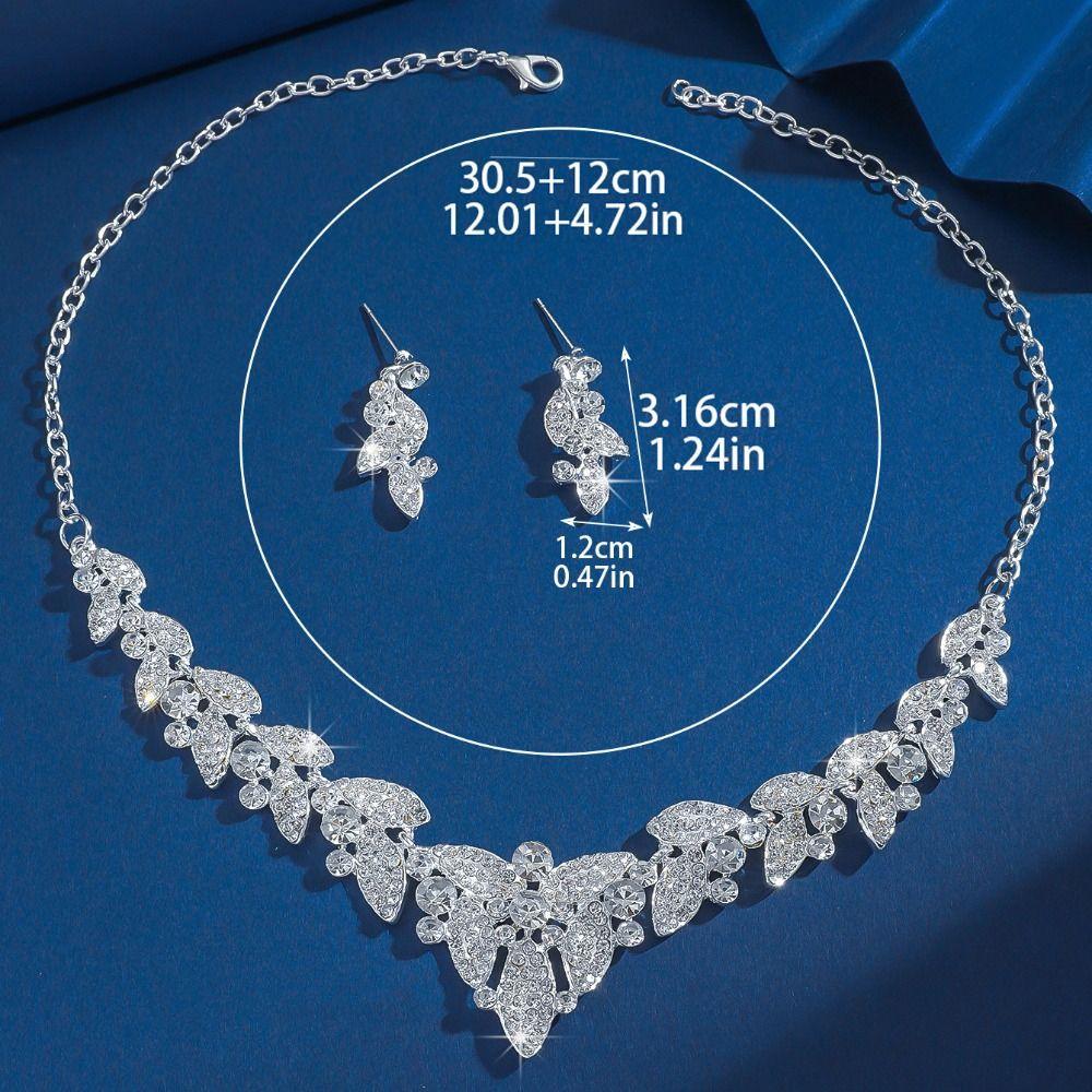 Zircon Earrings Shining Necklace Wedding Party Rhinestone Jewelry Set  Banquet