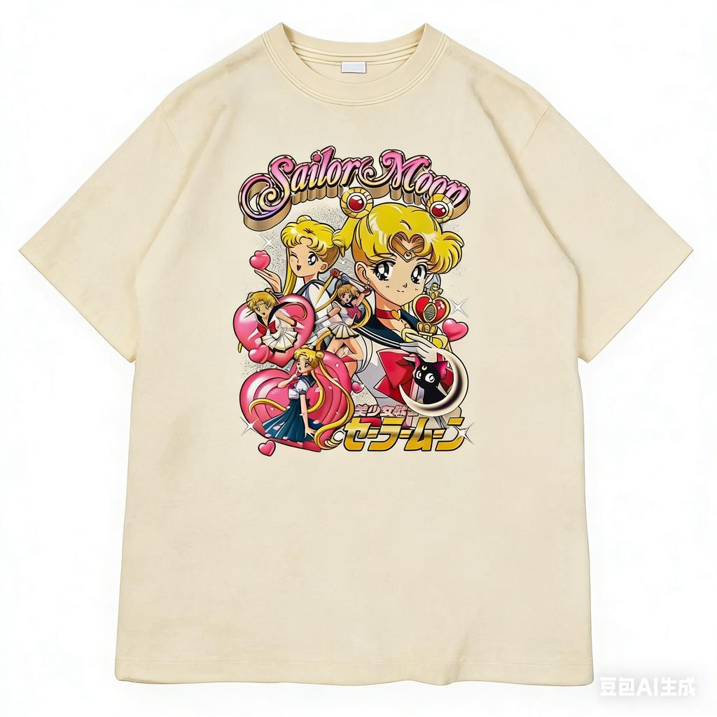 2026 Модная Хлопковая Sailor Moon Lost Americana Цукино Усаги Y2K Футболка Унисекс Высокое Качество Повседневная Хлопковая Мягкая Футболка для Родителей и Детей