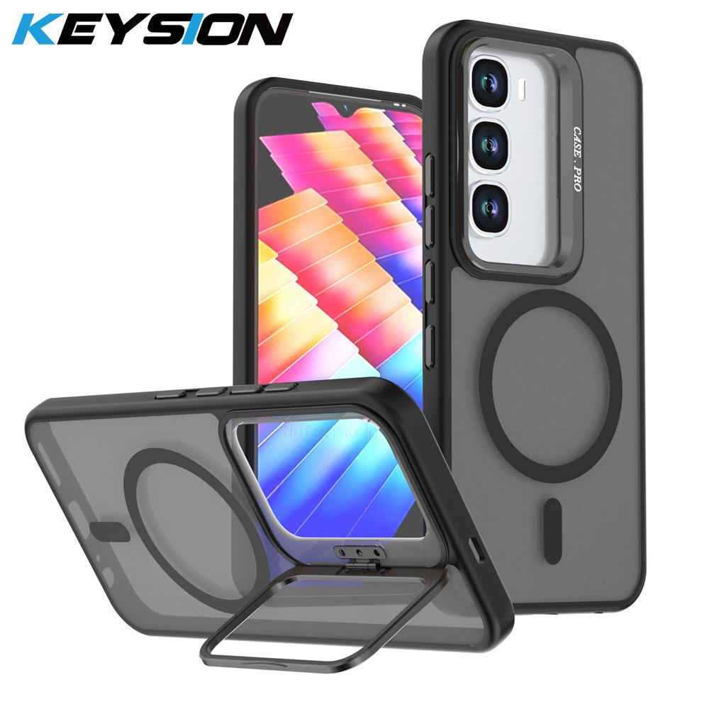 KEYSION Магнитный чехол для телефона с подставкой для линз для MagSafe для Infinix Hot 60 Pro+ Hot 60i 60 5G Матовый полупрозрачный противоударный задний чехол
