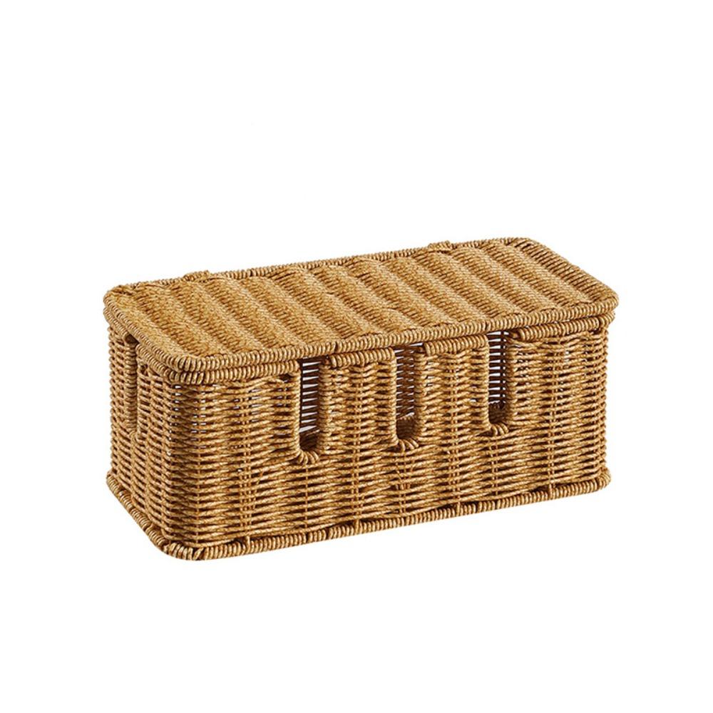 Hand-Woven Imitation Rattan Cable Organizer Box Well-ventilated 2/3/5 Open Slot Desktop Cable Management Box Rustic Style