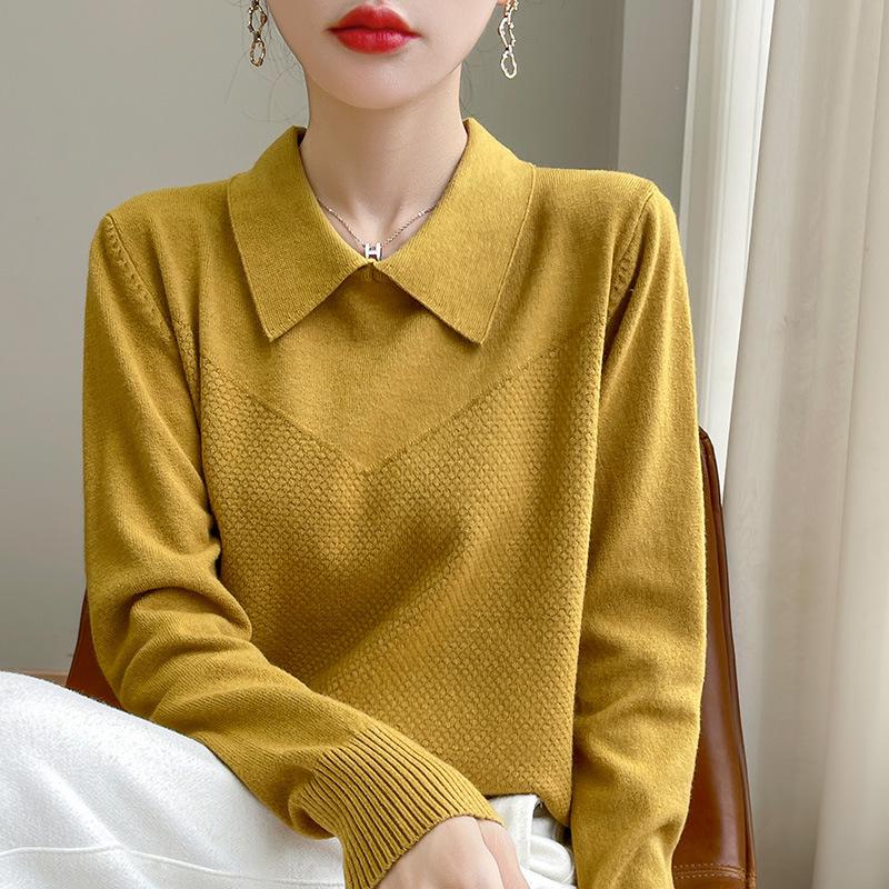 Кукольный ворот длинный рукав вязаный свитер женский квадратный вырез пуловер поло ворот свитер простые свободные нижние топы