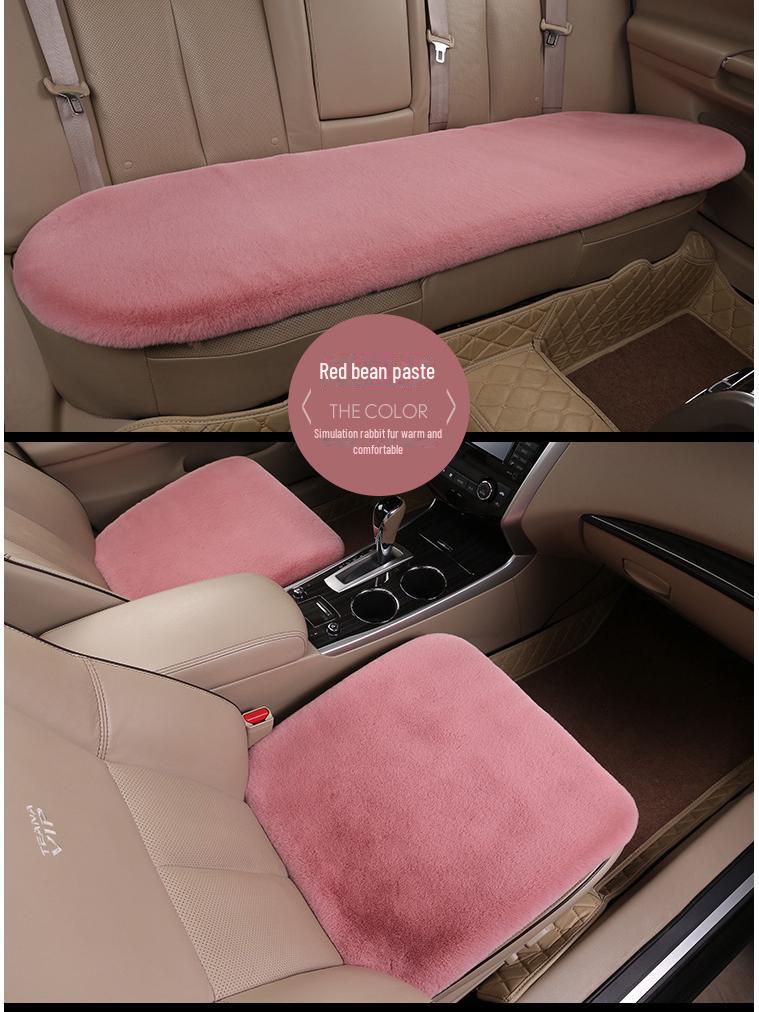 Комплект плюшевых подушек на сиденье автомобиля «Зимний кролик»: Без спинки, теплый шерстяной чехол на заднее сиденье, универсальная посадка - 3 шт.