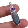 Натуральный лабрадорит, аметист, драгоценный камень, 925 стерлинговое серебро, подарочная подвеска 1,75" G7p99