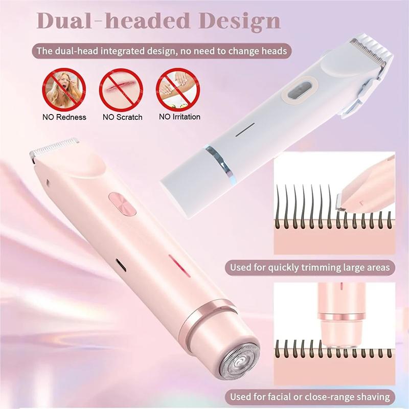 Женские электрические бритвы 2 в 1 с двумя головками, безболезненный триммер для бикини, влажный и сухой, для женщин, лобковые волосы, съемная головка, электробритва