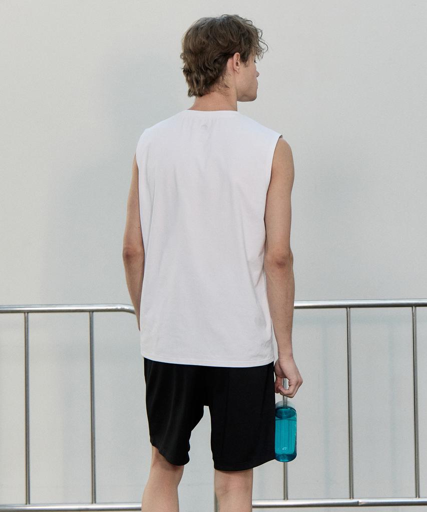 BASIC HOUSE Men'S Cool Sorona Round Neck Sleeveless T-Shirt White Lzts3105
