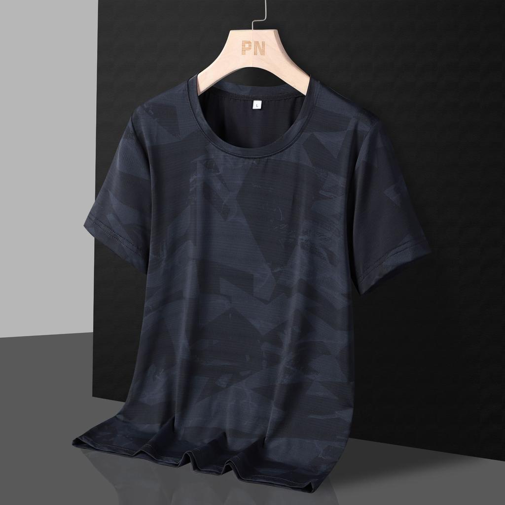 Летняя мужская спортивная повседневная свободная футболка из ледяного шелка больших размеров с коротким рукавом, быстросохнущая футболка для фитнеса