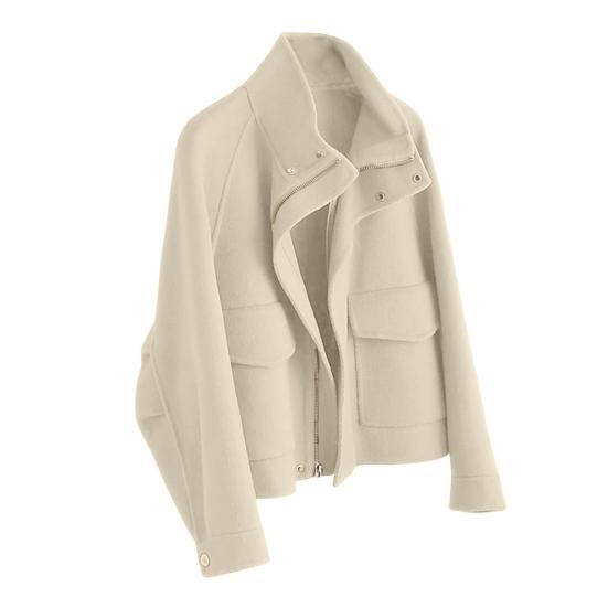 Осенне-зимнее шерстяное пальто с боковыми карманами, застежкой-молнией и отложным воротником, однотонное