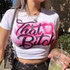 Harajuku Goth Short Sleeve T-shirts Y2K Fashion Letter Print Cute Baby Tees Streetwear Summer E-girl White Crop Tops Slim