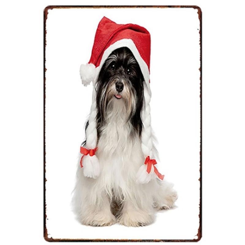Mfoever Christmas Dog Decor Metal Tinplate Poster New Year Festival Decor xcm Cute Dog Poster