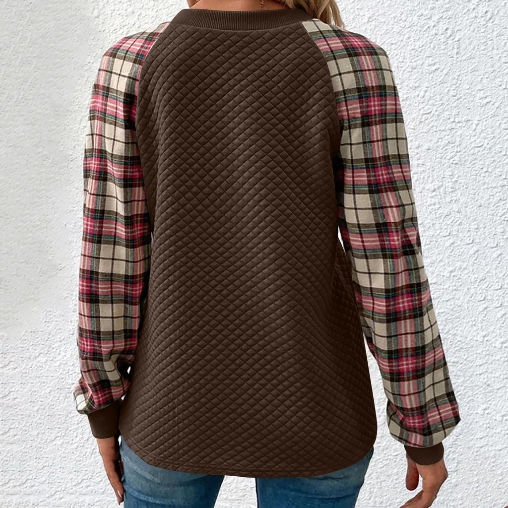 Женская мода повседневный свитер с длинным рукавом в клетку пэчворк свитшот топ