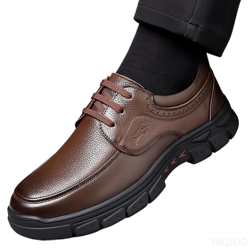 Fashion Men's New Fashionable and Simple Business Leather Shoes Men's Trendy Lace Up Styles Middle-aged Elderly Soft Soled Dad Shoes