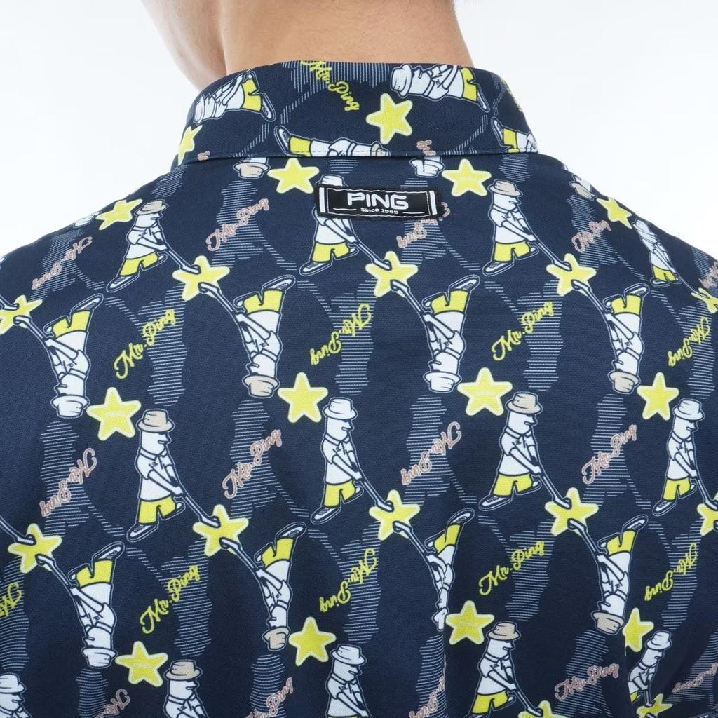 Рубашка поло с коротким рукавом Ping Apparel Ping Golf M Мужская (Мистер. Принт по всей поверхности, Эластичный) / / 621-4160207 120_Темно-синий