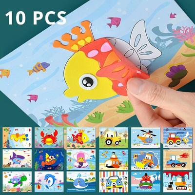 10 шт. 3D наклейки из ЭВА-пены, креативный набор для творчества, идеально подходит для детей, мальчиков, девочек, DIY, мультяшные животные, транспорт, рисование, обучение