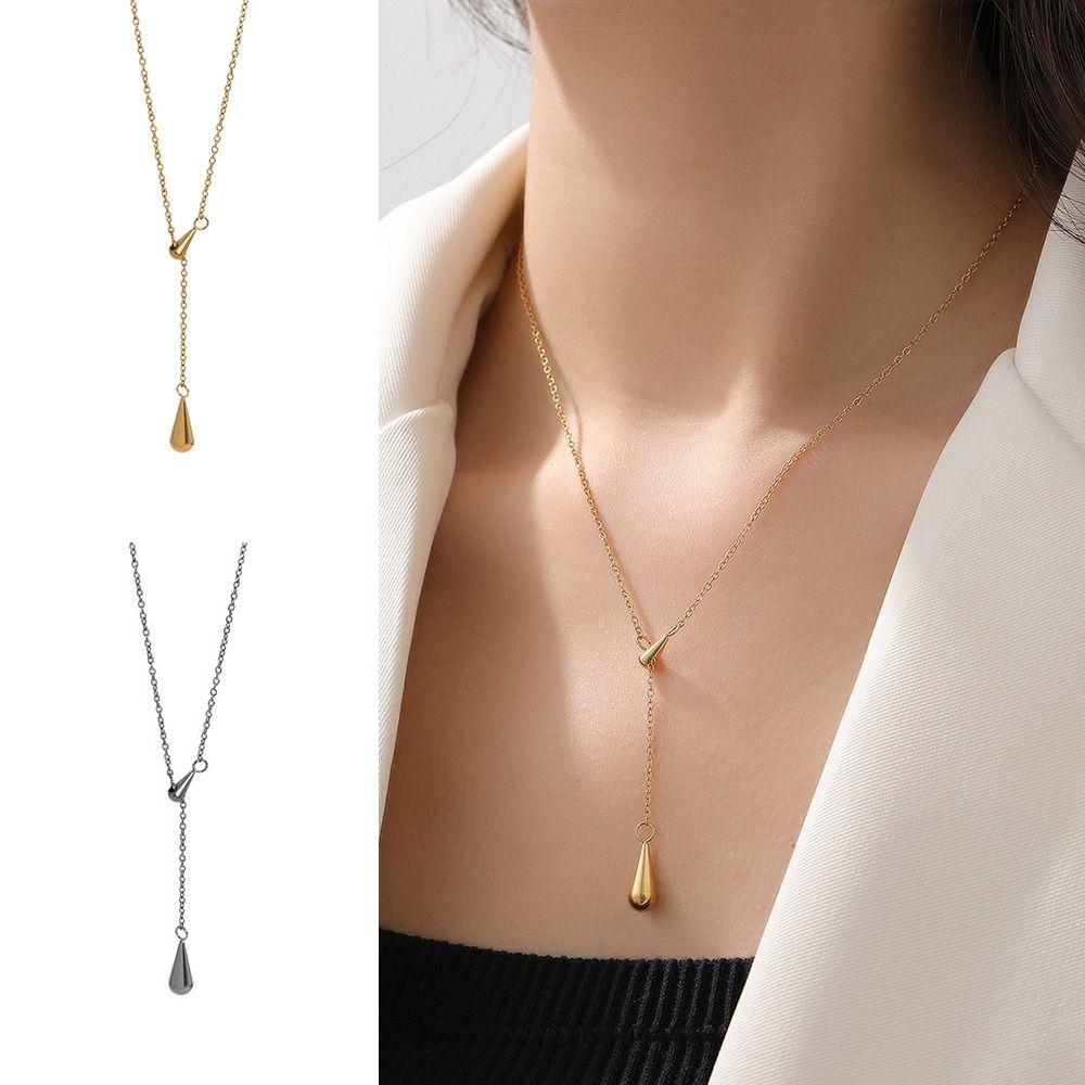 Adjustable Water Drop Tassel Necklace Y-shaped Collarbone Chain Metal Necklace  Jewelry Gifts