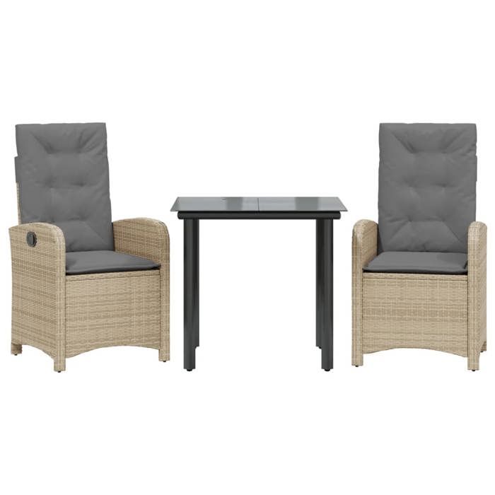 VidaXL Ensemble à Manger de Jardin avec Coussins 3 pcs, Table et Chaises avec Dossier Réglable, Meubles d'Extérieur Patio 3212400